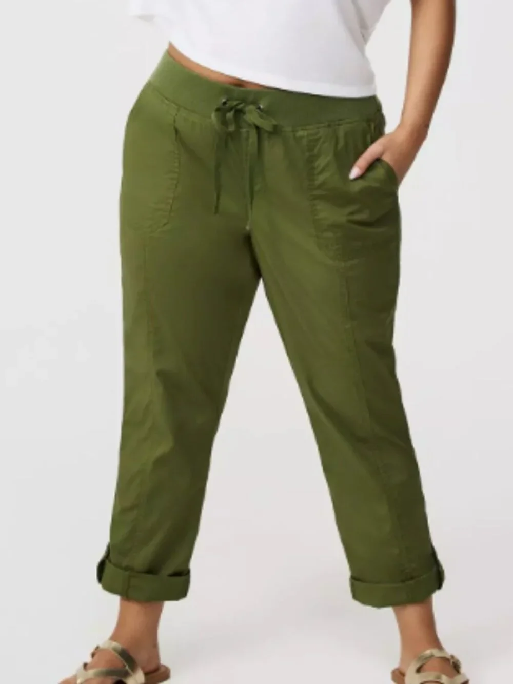 Torrid Olive Pull-On Convertible Poplin Crop Pant (3X)